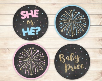 Firework Gender Reveal Cupcake Topper, Firework Cupcake Topper, Firework She or He Sticker, 4th of July Gender Reveal, Firework Sticker