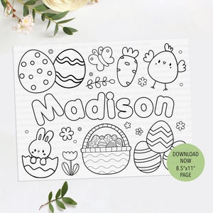 Hoja para colorear de Pascua, página para colorear con el nombre de Pascua, juego de Pascua para el aula, actividad de Pascua para niños, personalizada, canasta de Pascua para rellenar