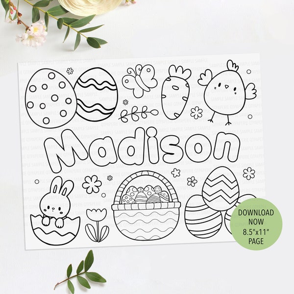 Easter Coloring Sheet, Easter Name Coloring Page, Easter Classroom Game, Kids Easter Activity, Personalized, Easter Basket Stuffer
