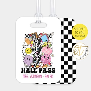 Personalized Retro Classroom Hall Pass For Teachers, Teacher Appreciation Gift, End of Year Gift, Back to School Pass, Trendy Hallway Passes