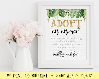 Adopt an Animal Sign, Jungle Adoption Sign, Wild Birthday Party Sign, Safari Animal Adoption, Animal Adoption Sign, Safari Birthday Decor
