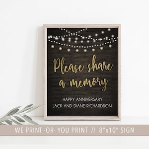 Rustic Share A Memory Sign, Anniversary Memory Table Sign, 50th Wedding Anniversary Party, Anniversary Memory Card, Anniversary Party Game