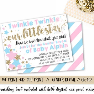 Twinkle Twinkle Little Star Gender Reveal Invitation, Twinkle Twinkle Gender Reveal Invite, Star Gender Reveal, Star Baby Shower Invitation