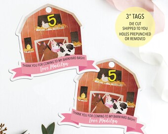 farm birthday thank you tag printed barn tag pink farm birthday decoration girl farm thank you tag farm party favor tag stickers labels tags paper party supplies dekorasyonu net