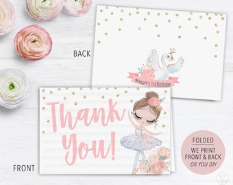 Autumn Gold Ballerina Ballet Party Thank You Cards