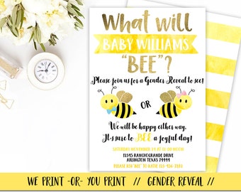 Bee Gender Reveal Invitation, What Will Baby Bee Invitation, Bee Gender Reveal Party, Bee theme Gender Reveal Invitation