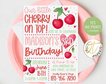 Cherry on Top Birthday Invitation, Cherry Sweet Invitation, Our Little Cherry Party Invite, Editable Berry Birthday, Cherry Theme Decoration