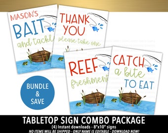 Fish Birthday Sign, Ofishally One Party Package, Fisherman Party Printable, Combo Download Corjl, Fishing Birthday Treat Sign Take One