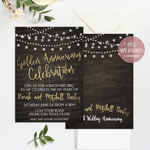 Golden Anniversary Invitation, 50th Anniversary Invitation, 50th Wedding Anniversary Invitation, Anniversary Party, 50 Year Wedding image 1