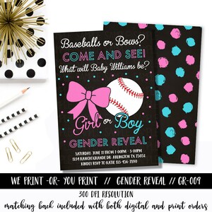 Baseball Gender Reveal Invitation, Baseball Invitation, Baseball or Bows Gender Reveal, Baseball theme Gender Reveal, Balls or Bows Gender