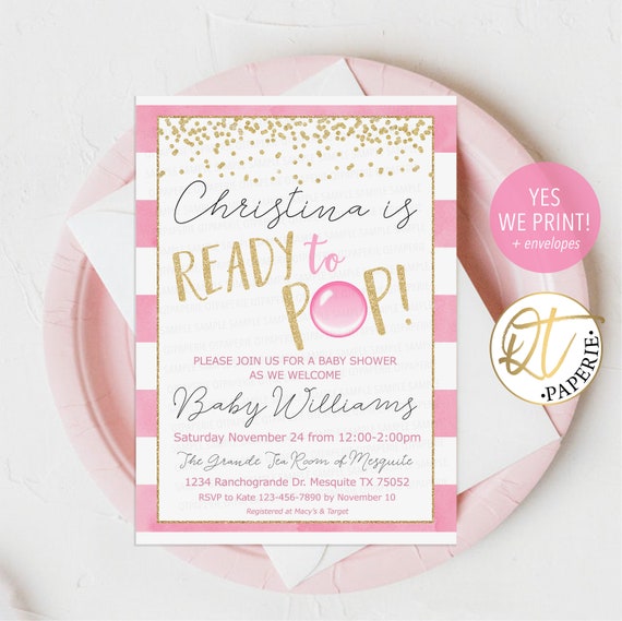 Ready to Pop Baby Shower Invitation, Girl Ready To Pop Invitation, Pink Gold Baby Shower, Ready to Pop Babyshower Invite