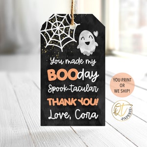 Étiquette de remerciement d'anniversaire d'Halloween, étiquette de remerciement d'Halloween, étiquette de cadeau fantôme mignon, 1ère décoration BooDay, étiquette fantôme, étiquette du jour de Boo