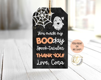 Halloween Birthday Thank You Tag, Halloween Thank You Tag, Cute Ghost Party Favor Tag, 1st BooDay Decoration, Ghost Tag, Boo Day Tag