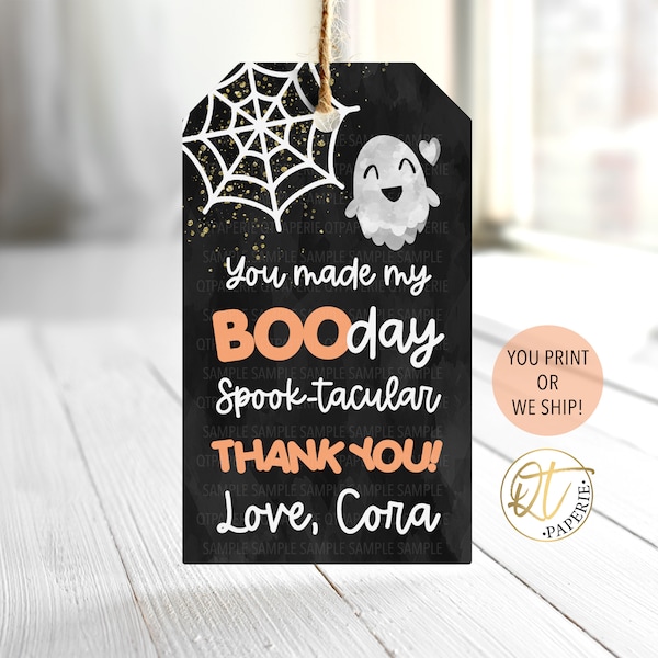 Halloween Birthday Thank You Tag, Halloween Thank You Tag, Cute Ghost Party Favor Tag, 1st BooDay Decoration, Ghost Tag, Boo Day Tag