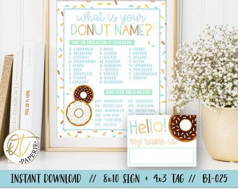 Donut Birthday Game, Donut Game Printable, Donut Name Sign, Donut Name Tag Game, Boy Donut Party Game, Donut Printable, Donut Sign