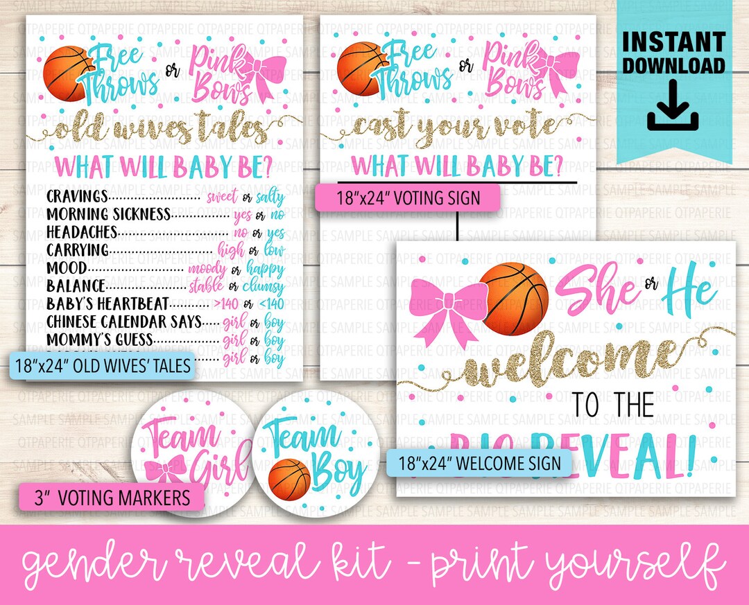 Basketball Gender Reveal Printable Basketball Old Wives Etsy