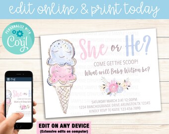 Eis Geschlecht offenbaren Einladung, was die Scoop Geschlecht offenbaren, Pastell Whats die Scoop-Einladung, Download Whats The Scoop druckbare
