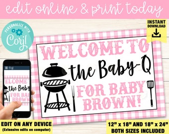 Rosa Bambino Q Bambino Doccia Segno, Rosa Barbeque Bambino Doccia Yard Segno, Baby-Q Segno di benvenuto, Baby Q Sign, Barbeque Benvenuto, BBQ Ragazza Bambino Doccia
