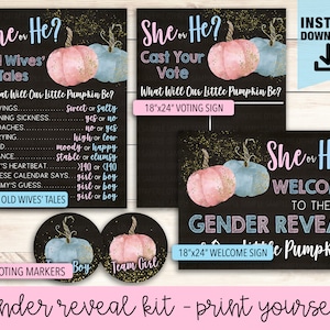 Pumpkin Gender Reveal Printable, Pumpkin Old Wives Tales, Fall Gender Reveal Decorations, Pumpkin Vote, He or She Pumpkin Gender Reveal Sign