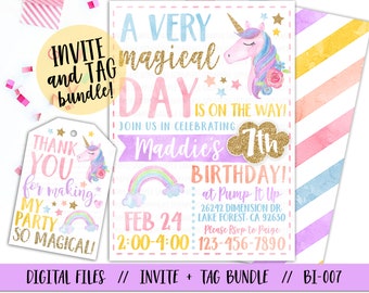 PRINTABLE Unicorn Invitation, Unicorn Party Package, Magical Birthday Invitation, Unicorn Birthday, Unicorn Invite, Unicorn Thank You