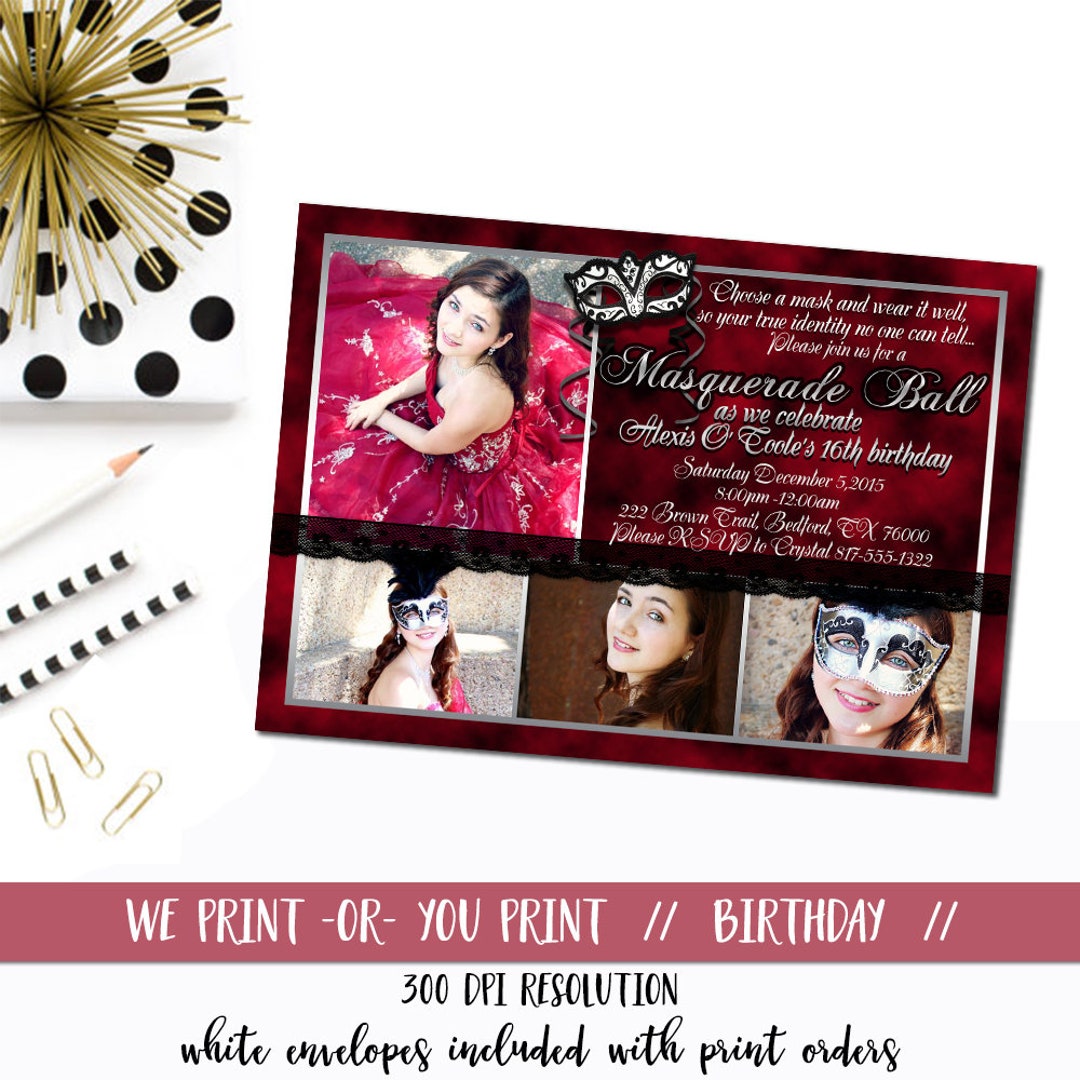 Masquerade Birthday Invitation Masquerade Ball Invitation - Etsy