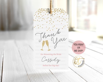 Champagne Bridal Shower Favor Tag, Brunch Bubbly Tag, Champagne Bottle Tag, Bridal Shower Thank You Tag, Printed Gold Confetti Tag