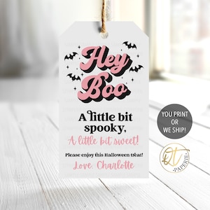 Halloween Treat Tag, Halloween Party Favor, Retro Hey Boo Tag, Pink Halloween Spooky Sweet Tag, Halloween Cookie Tag, Trick Treat Goody Bag