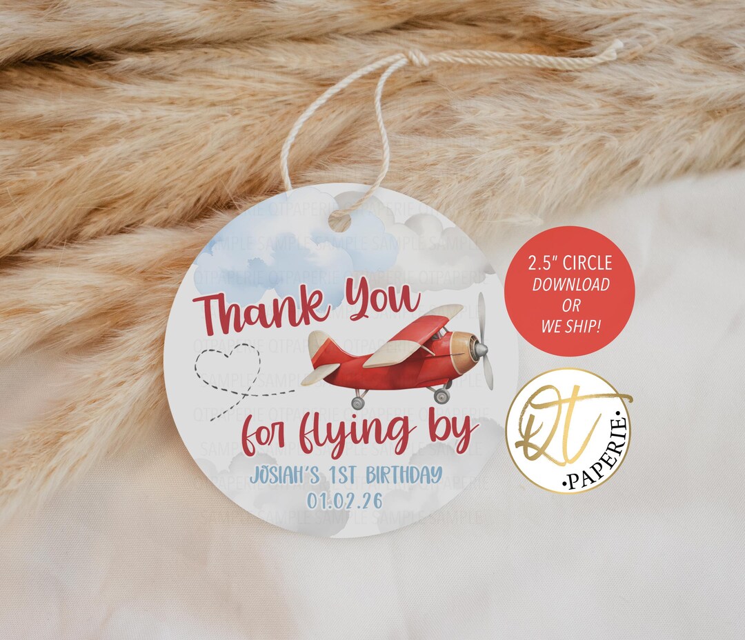 Flying Tag Text Airplane Birthday Favor Tags, Thank You for Flying by Circle Tags ...