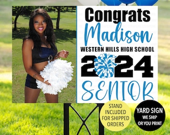 Senior Cheerleader Yard Sign, High School Cheer Sign, 2024 Cheerleader Senior Sign, Cheer Grad Yard Sign, Printed Senior Photo Yard Sign