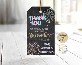 Firework Gender Reveal Thank You Tag, Firework Gender Reveal Tag, Firecracker Tag, 4th of July Thank You, Fourth of July Gender Reveal