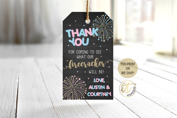 Firework Gender Reveal Thank You Tag, Firework Gender Reveal Tag, Firecracker Tag, 4th of July Thank You, Fourth of July Gender Reveal