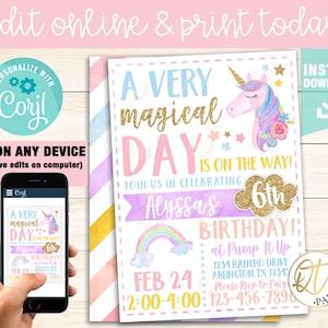 Unicorn Invitation Template, Unicorn Birthday Invitation, Unicorn Party Invitation, Unicorn Invite, Unicorn Instant Download Invitation