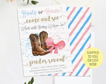 Boots or Bows Gender Reveal Invitation, Cowboy Gender Reveal Idea, Country Gender Reveal Invite, Boots or Bows Invitation, Cowboy Cowgirl