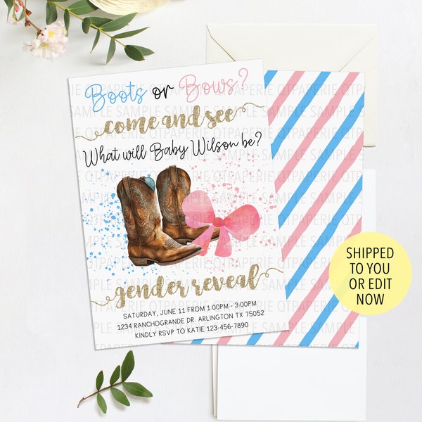 Boots or Bows Gender Reveal Invitation, Cowboy Gender Reveal Idea, Country Gender Reveal Invite, Boots or Bows Invitation, Cowboy Cowgirl