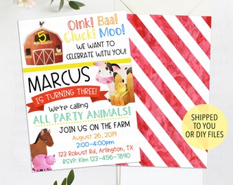 Farm Birthday Invitation, Petting Farm Birthday Invite, Farm Invitation, Farm Birthday Party, Farm Party, Farm Animal, Printed Invitations