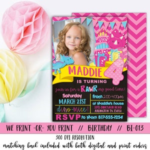 Girl Dinosaur Birthday Invitation, Dinosaur Party Invitation, Dinosaur Invite, Dinosaur Invitation, Rawr Invitation, Dinosaur Birthday Party