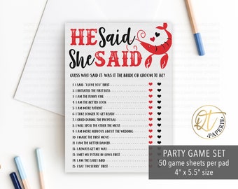 Crawfish Engagement Party Game, Crawfish Boil Bridal Shower Game, He Said She Said, Seafood Game Sheets, Printed Couples Game Loved Bayou