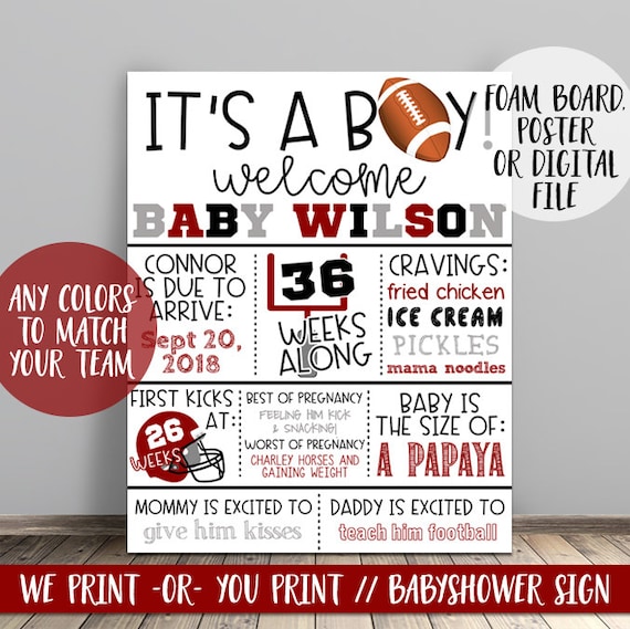 Football Baby Shower Sign, Alabama Baby Shower Sign, It's a Boy Football Sign, College Football Baby Shower, Baby Shower Welcome Sign
