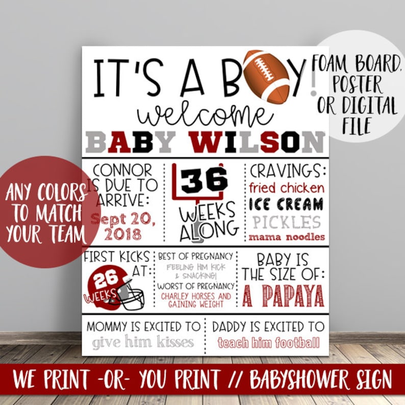Football Baby Shower Sign, Alabama Baby Shower Sign, It's a Boy Football Sign, College Football Baby Shower, Baby Shower Welcome Sign Bild 1
