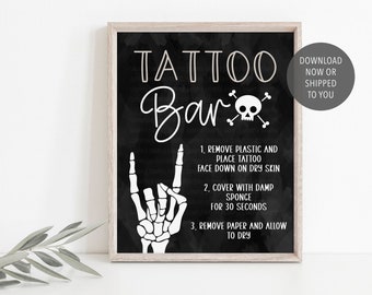 Bad TWO the Bone Tattoo Bar Sign, Skull Bones Tattoo Bar Sign, Rock On Birthday Party Sign, Bad 2 the Bone Birthday Game, Party Decor