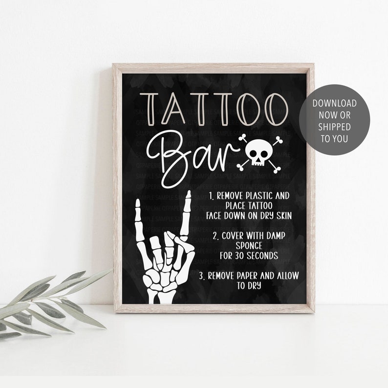 Bad TWO the Bone Tattoo Bar Sign, Skull Bones Tattoo Bar Sign, Rock On Birthday Party Sign, Bad 2 the Bone Birthday Game, Party Decor Original