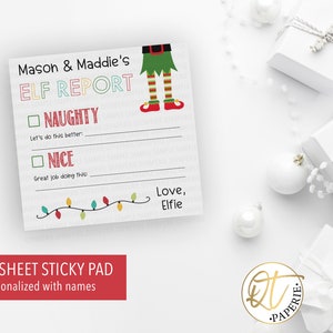 Personalized Elf Report Card, Elf Naughty Nice Note, Elf Sticky Note, Printed Christmas Elf Idea, Daily Report Card From Elf Customized Name