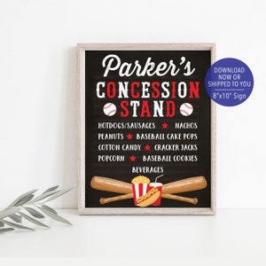 Panneau de stand de concession d’anniversaire de baseball, décor de fête de baseball, panneau de concession de baseball, panneau de menu de concession imprimé, panneau de menu de baseball