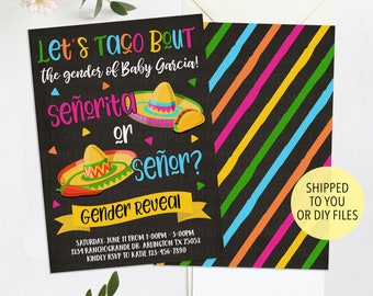 Fiesta Gender Reveal Invitation, Taco Bout a Baby Gender Reveal Invite, He or She-Esta Invitation, Senor or Senorita, Taco Gender Reveal