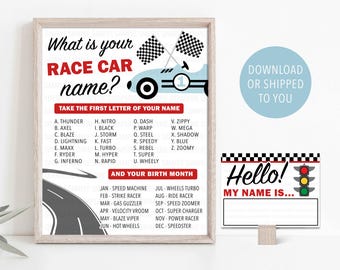 Race Car Name Game, Race Car Name Tag, Two Fast Party, Fast One Printable, Racing Birthday Decor, Whats Your Name Generator
