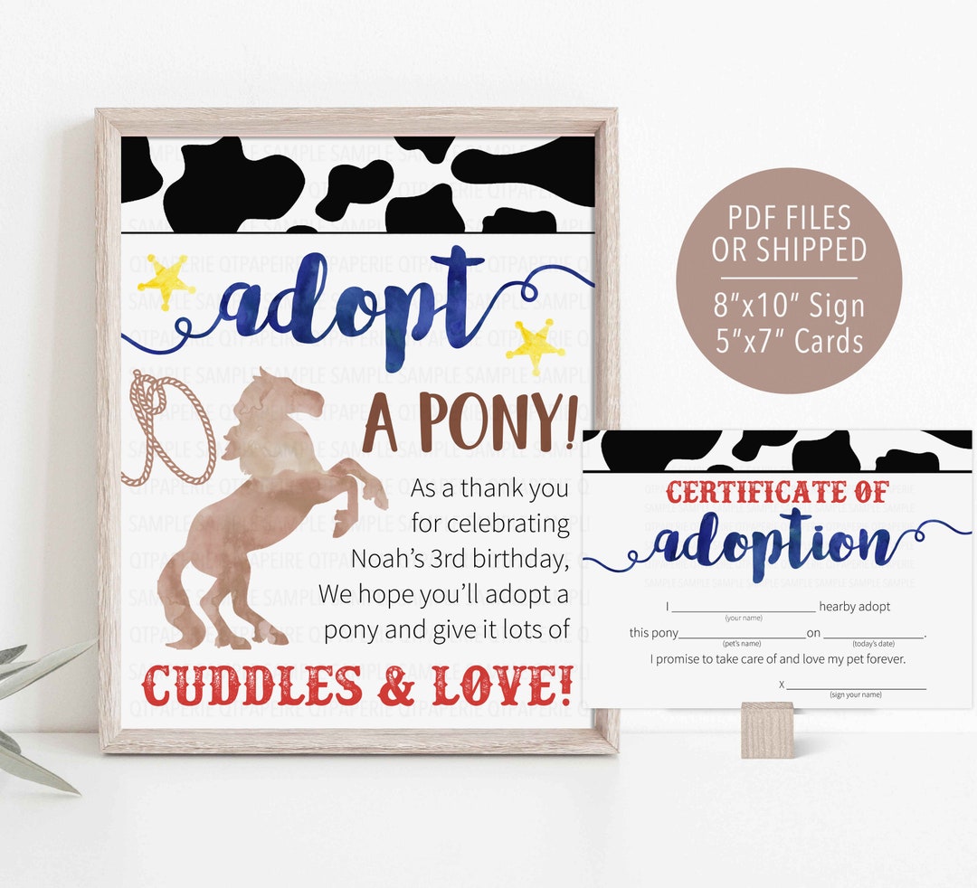 Adopt a Pony Sign, Pony Adoption Certificate, Cowboy Birthday ...