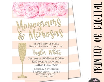 Monograms and Mimosas Bridal Shower Invitation, Mimosa Bridal Shower, Pink Gold Bridal Shower, Bridal Shower Party, Mimosa Invitation