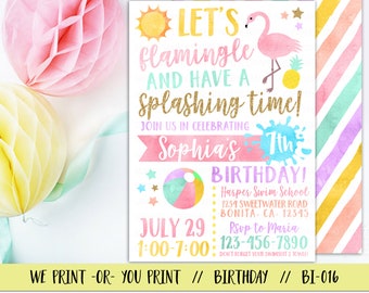 Flamingo Invitation, Flamingo Birthday, Flamingle Invitation, Pool Party Invitation, Summer Birthday Invitation, Swimming Birthday