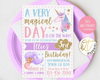 PRINTABLE Unicorn Mermaid Invitation, Unicorn Party Invitation, Magical Birthday Invitation, Mermaid Birthday, Rainbow Birthday Invitation