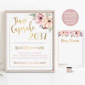 Time Capsule First Birthday, First Birthday Time Capsule, Printed 1st Birthday Time Capsule, Floral Time Capsule Floral First Birthday Decor image 1